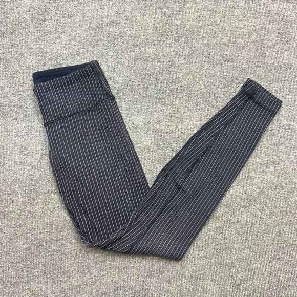 Lululemon Wunder Under Leggings Sz 4 Navy White Pinstripe High Rise Full Length - Picture 1 of 13